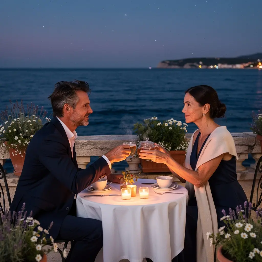 Prikaz sastojaka čaja: sušena kamilica, lavanda i menta na bijelom platnu.